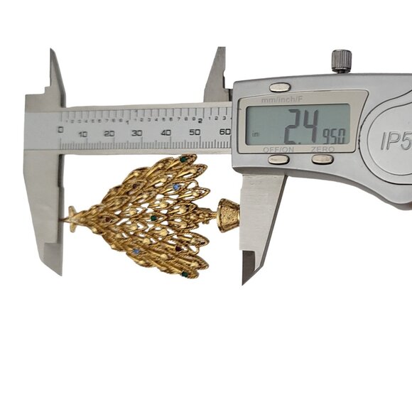 LIA Gold Tone Multi Color Rhinestone Christmas Tree Brooch, Signed K402 - Picture 6 of 7